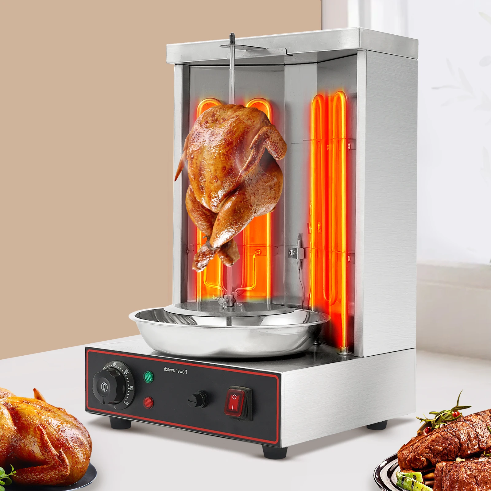 Elektrische Shawarma-Grillmaschine, 3000 W, 10 kg Kapazität, automatisch rotierend, 50–300 ℃ Ofen-Kebab mit einstellbarer Temperatur für den gewerblichen Heimgebrauch Image