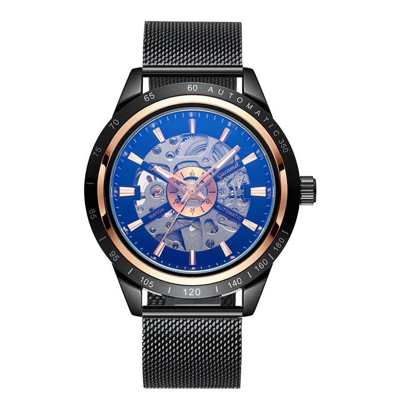 Mechanische Herrenuhr, vollautomatisch, mit gewebtem Mesh-Armband, leuchtende, hohle Herrenuhr Image