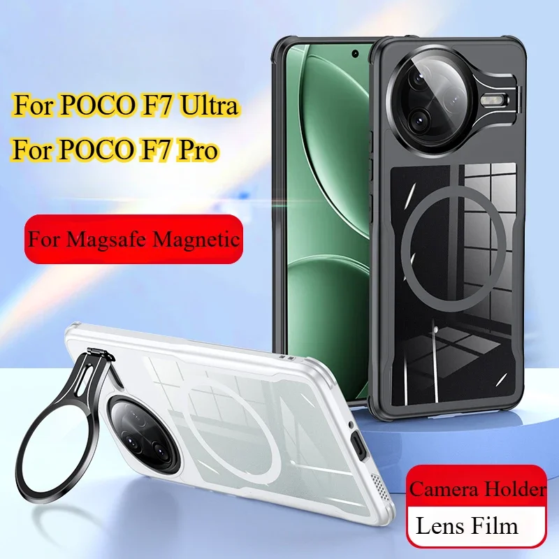 Luxus Acryl Klar Magnetische Drahtlose Ladung Stoßfest Fall Für POCO F7 Ultra F7Pro Kamera Objektiv Schutzhülle Halterung Abdeckung Funda Image