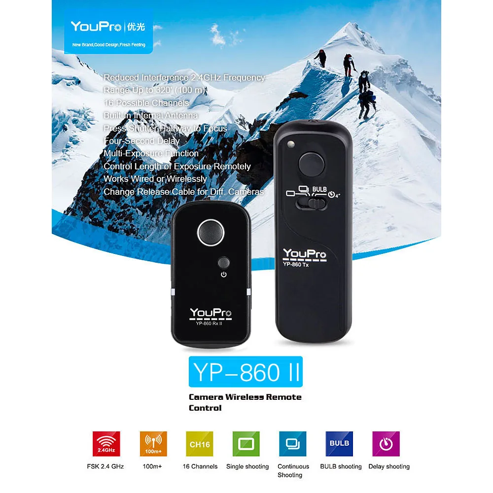 YouPro YP-860 DC2 2,4G Kabelloser Fernauslöser Sender Empfänger 16 Kanäle für Nikon D5000 D750 D7100 D7200 Image