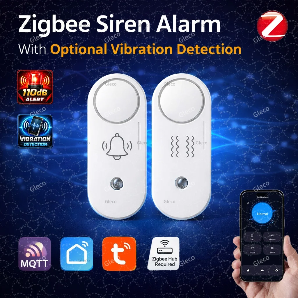 Zigbee-Sirenenalarm mit optionalem Vibrationssensor zur Echtzeit-Bewegungs- und Erschütterungserkennung, kompatibel mit TUYA Smart Life 2MQTT Image