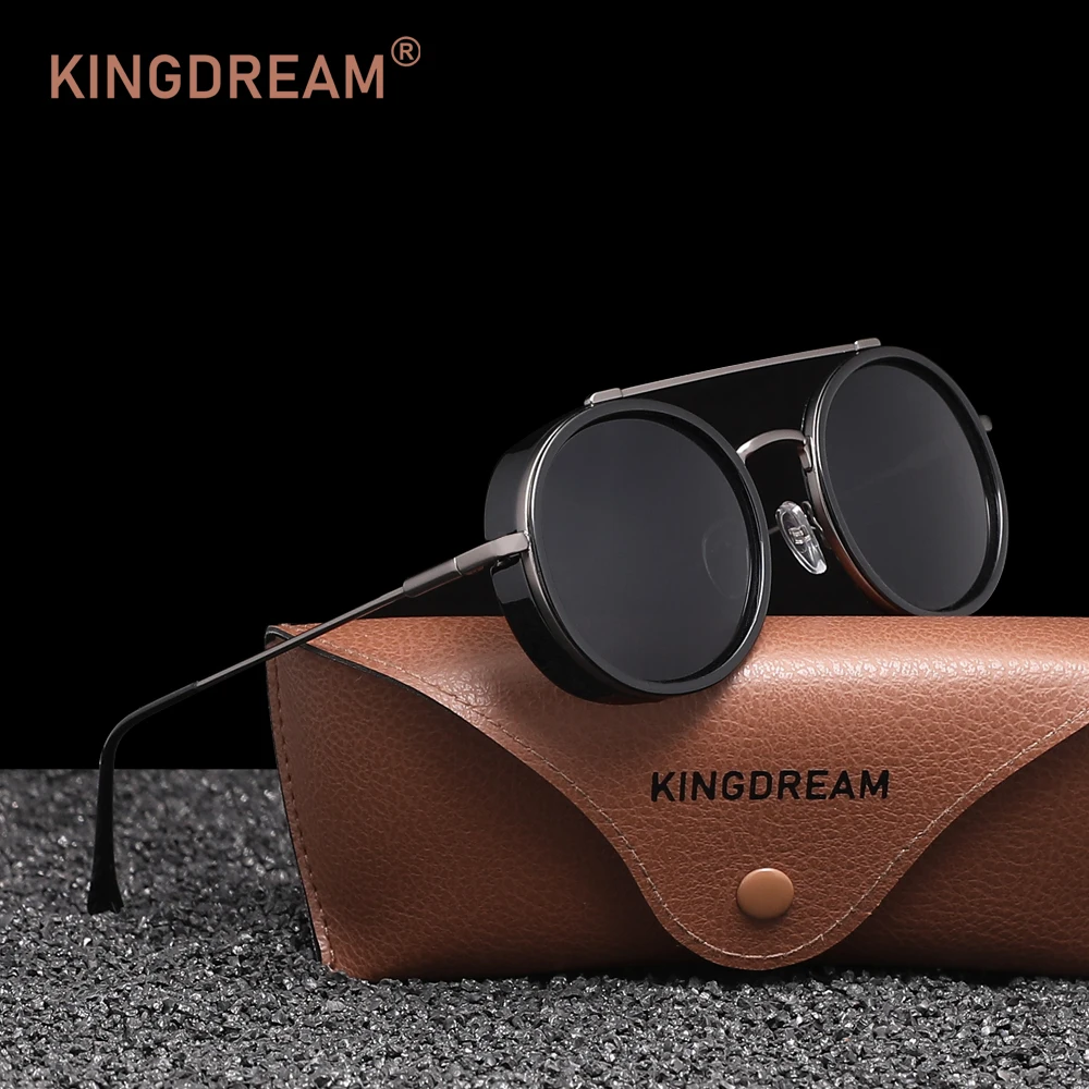 KINGDREAM Retro Runde Steampunk-Sonnenbrille für Herren und Damen, Vintage-Reisebrille, Gafas De Sol 7 Image