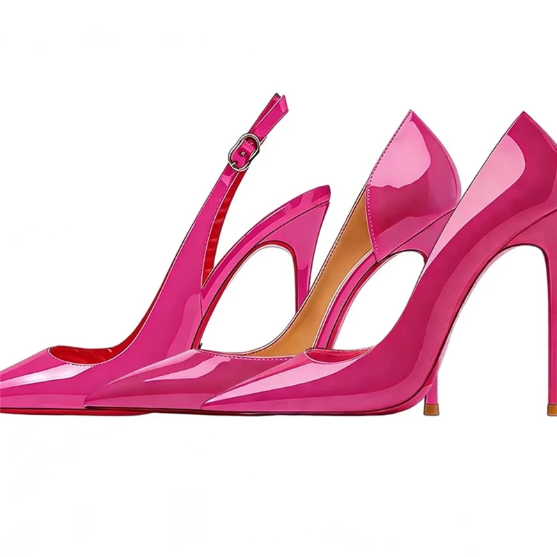 Frühling und Sommer neue spitze, flache Lackleder-Sandalen, schlichte Sandalen für festliche Anlässe, große Größen, dünne High-Heels, Damenschuhe