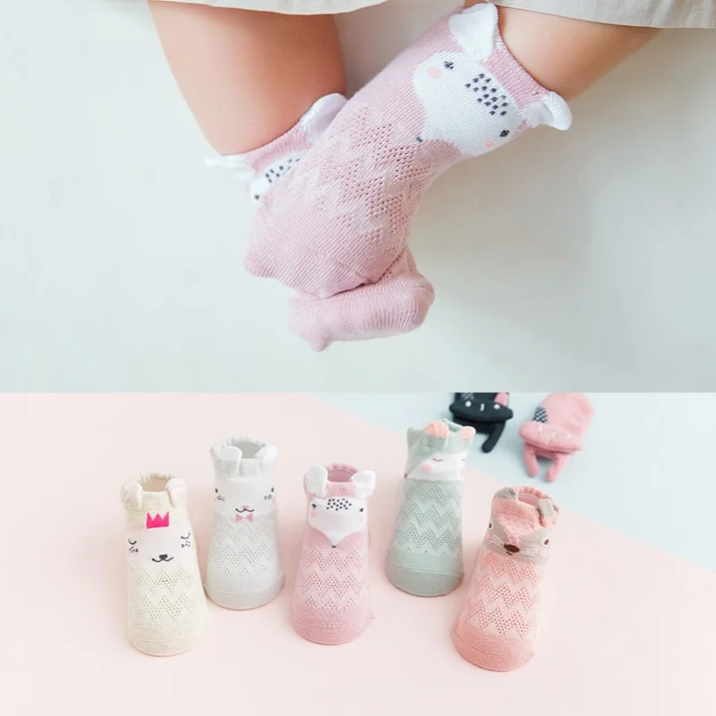 5 Paare/Los Sommer-Mesh-Socken für Neugeborene, niedliche Cartoon-Socken für Mädchen, atmungsaktive, dünne, weiche Baumwollsocken für Jungen, 0-12 Monate Image