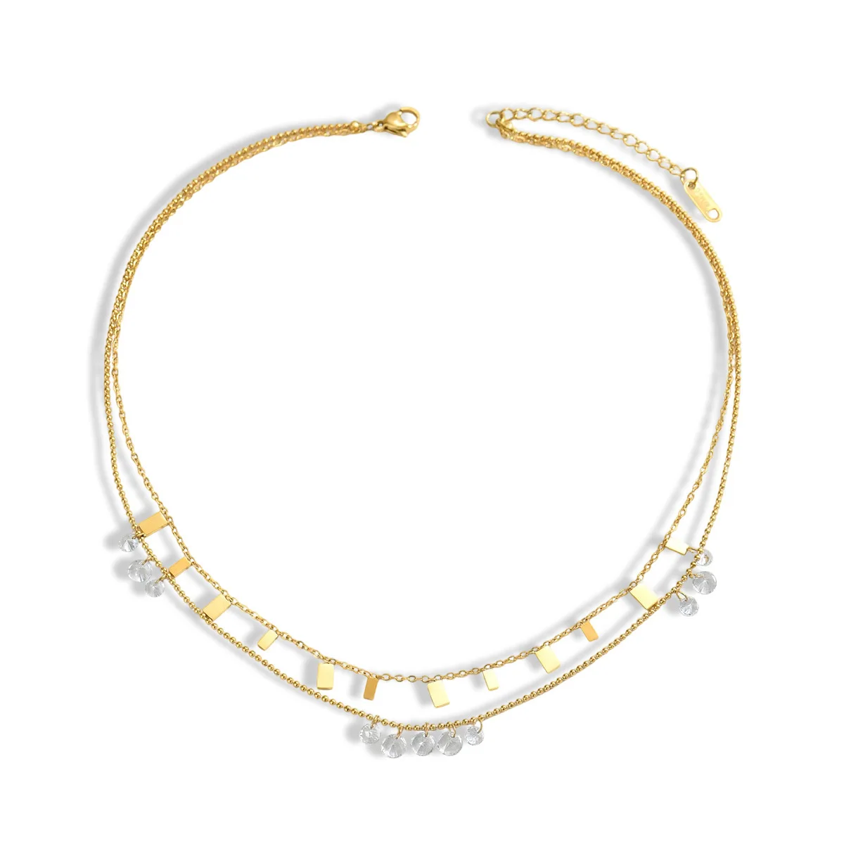 Collana da Donna Trendy Placcata Oro 18K con Ciondolo in Zircone Bracciale a Strati in Acciaio Inossidabile con Perline Collane con Ciondolo alla Moda