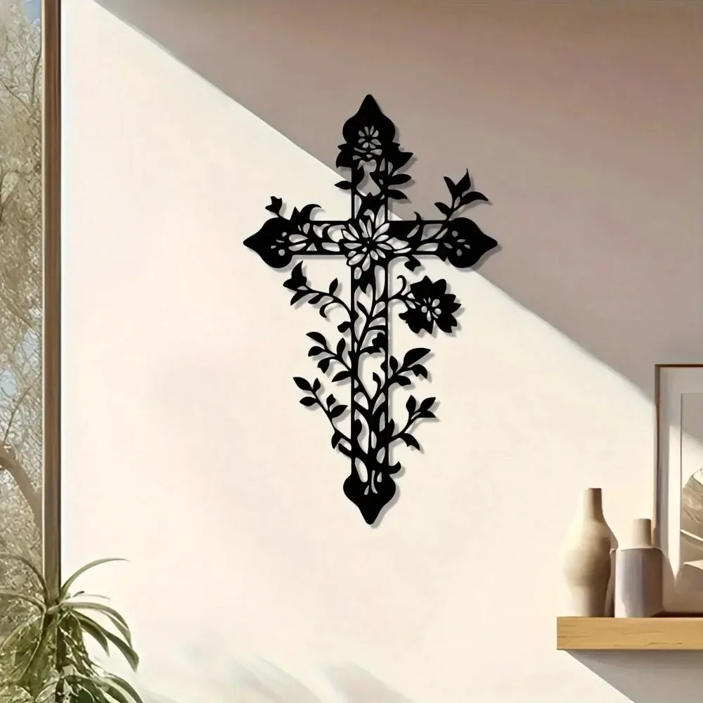 Metallbaum des Lebens Kreuz Wandkunst, Eisen Christliches Kruzifix Heimdekoration