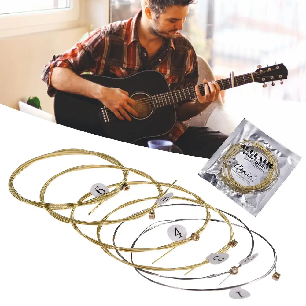Akustische Gitarrensaiten, 6 Stück/Set, Messing-Sechskant-Stahlkern-Saitensatz, Gitarrenteile, Ersatz für akustische Holzgitarre Image