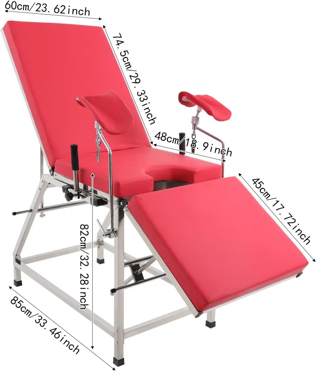 102 x 77 x 31cm U-förmiger moderner medizinischer gynäkologischer Stuhl W | Rückenlehne und Beinhalterung, für Kliniken, Krankenhäuser, bis zu 200 kg (Rot)