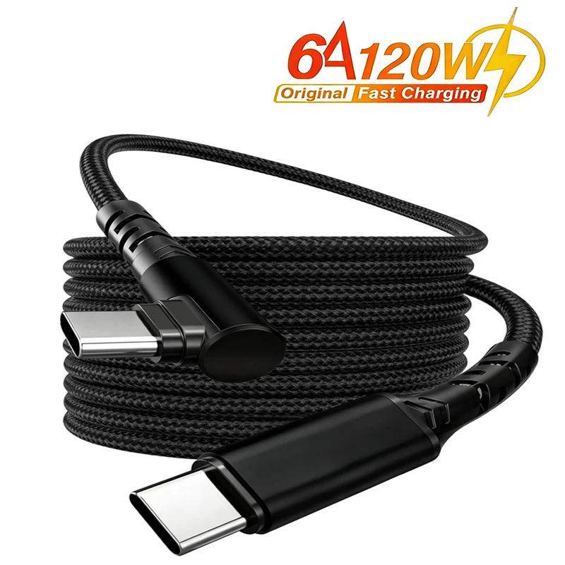 120W 0,3m/1m/2m 90-Grad-Winkel Nylon-Ummanteltes Schnellladekabel USB-C auf Typ-C Kabel für iPhone 15 16 17 Samsung Xiaomi Image