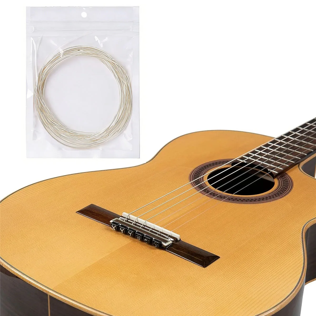 Miwayer Nylon-Saiten für klassische Gitarre – transparent 1-3 und versilbert 4-6, rostfrei, 6-Saiten-Set, anfängerfreundlich Image