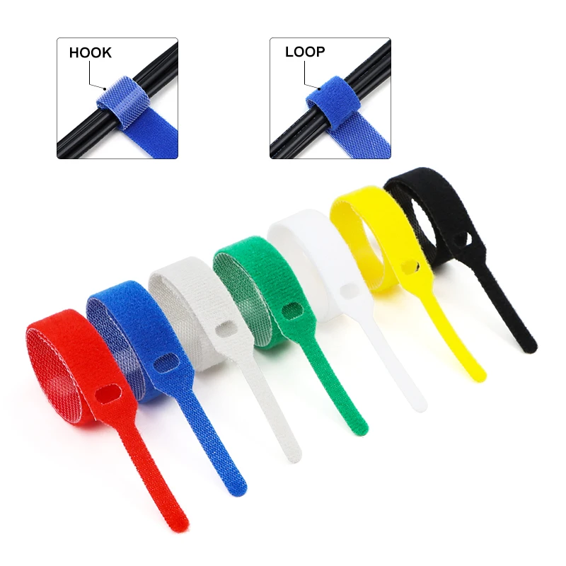 100 Stück Neue Wiederverwendbare Kabelbinder 12x150/200/300mm Nylon Klettverschluss Verstellbarer Kabelorganisator Image