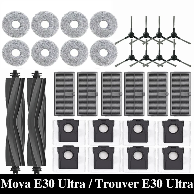 Für Dreame Mova E30 Ultra / Trouver E30 Ultra Roboterstaubsauger Ersatz-Zubehörset - Enthält Hauptbürste, Seitenbürste Image