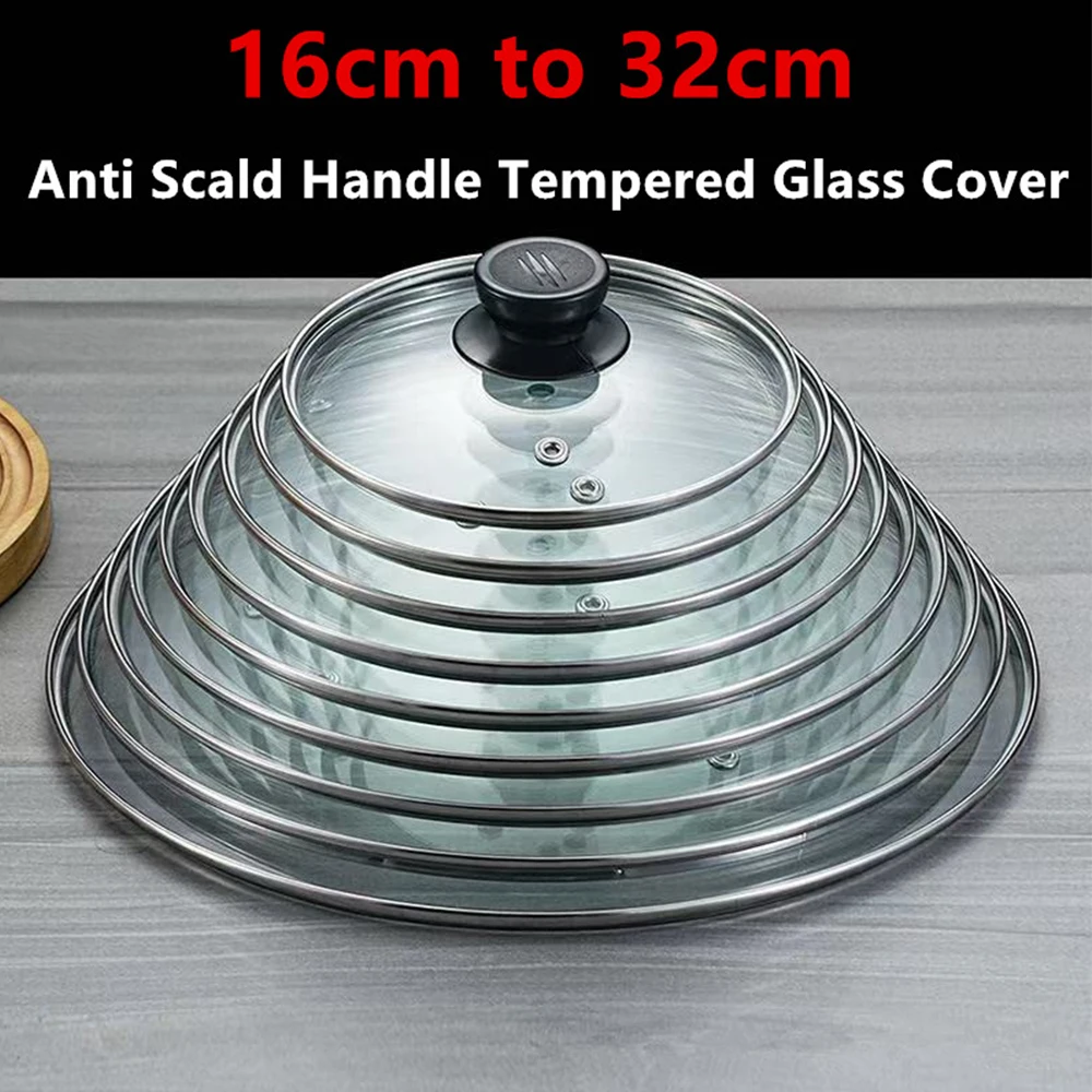 16-32 cm Topfdeckel aus gehärtetem Glas, Anti-Verbrühungen, kreisförmige Brattopfabdeckung, sichtbare Topfabdeckung, Kochutensilien, Küchenzubehör Image