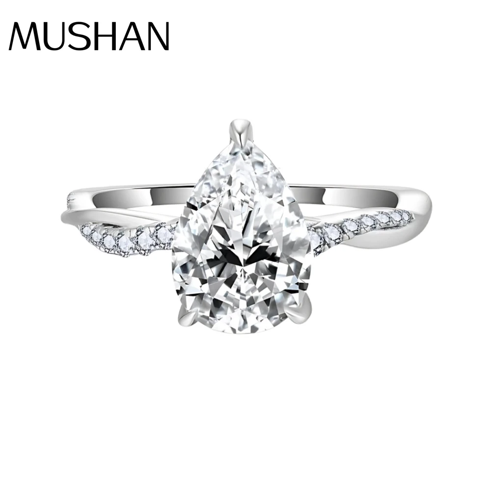 Anello in Argento Sterling S925 con Moissanite a Goccia da 2 Carati Gioielli in Argento per Donne dalla Fabbrica di Gioielli MuShan