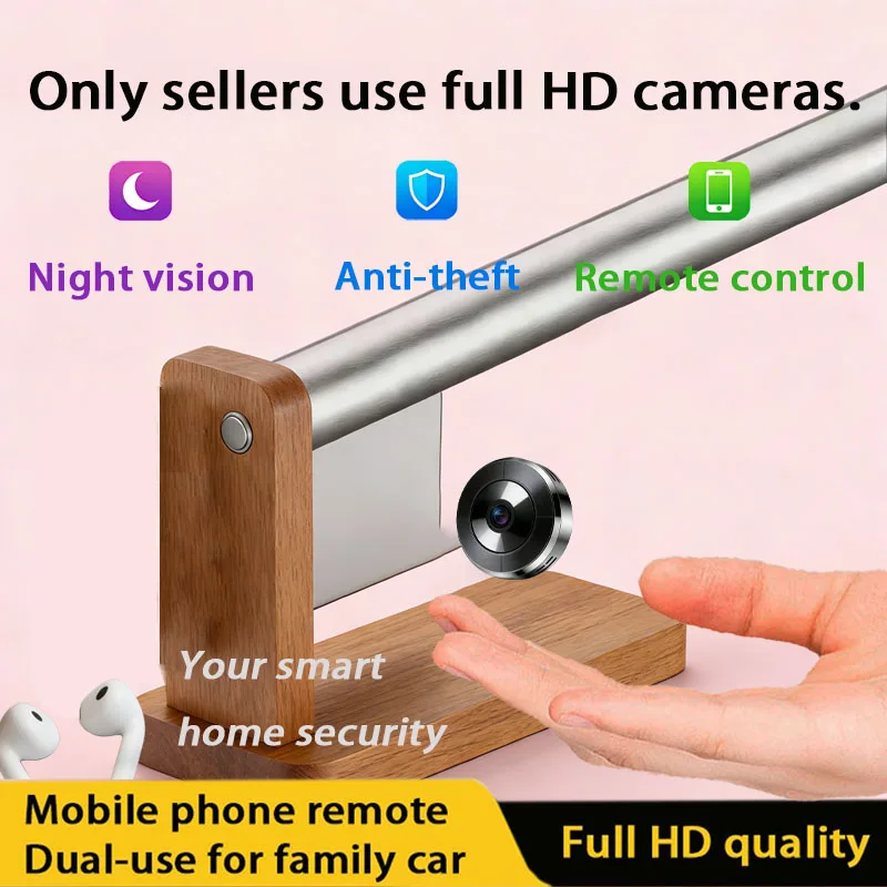 Caméra de surveillance intelligente sans fil de marque, caméra compacte haute définition avec vision nocturne, télécommande Wi-Fi via téléphone portable, surveillance à 360 degrés sans angles morts,