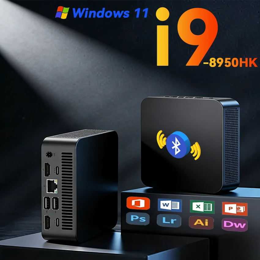 Portable i9 Mini PC Intel Core i9 8950HK Gaming Windows 11 Pro 16GB DDR4 1TB M.2 SSD WiFi 6 BT5.2 Mini Desktop Computer