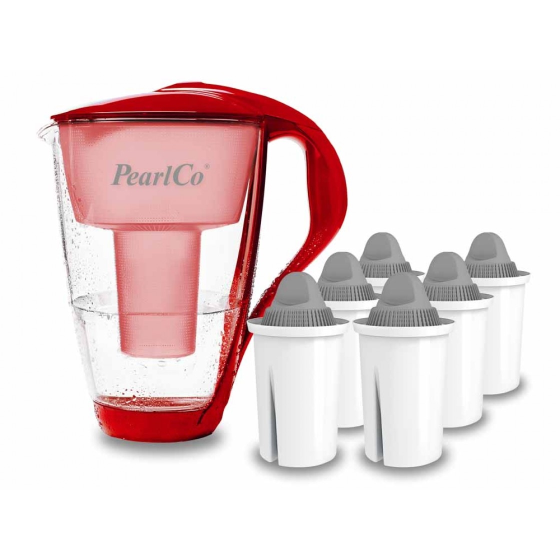 PearlCo Glas-Wasserfilter rot inkl. 6 Protect+ Filterkartuschen Image