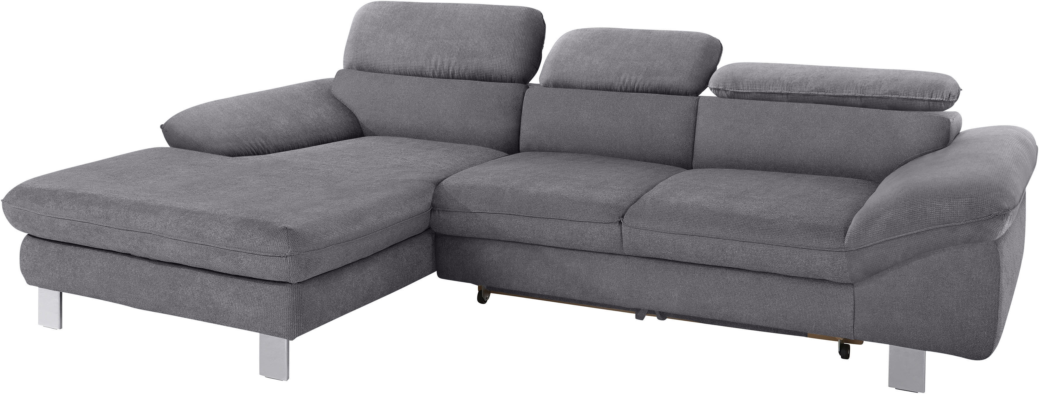 Ecksofa COTTA "Driver L-Form", stone, B:268cm H:73cm T:169cm, Struktur (100% Polyester);Chenille (90% Polyester, 10% Polyamid), Sofas, Ecksofa, mit Kopfteilverstellung, wahlweise mit Bettfunktion & Bettkasten Image