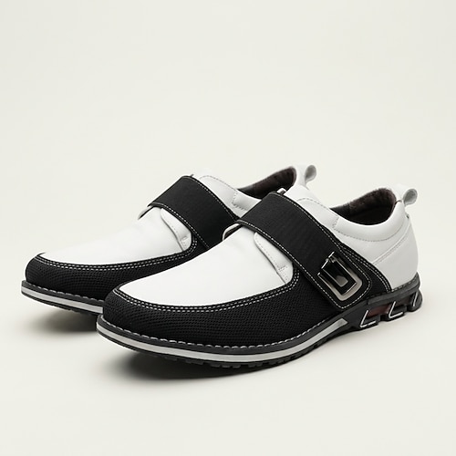 Schwarze und weiße Herren-Freizeitschuhe mit Schnallenriemen – leichte und bequeme Schuhe für Alltag, Büro, Reisen und einen gepflegten Business-Casual-Look. Image