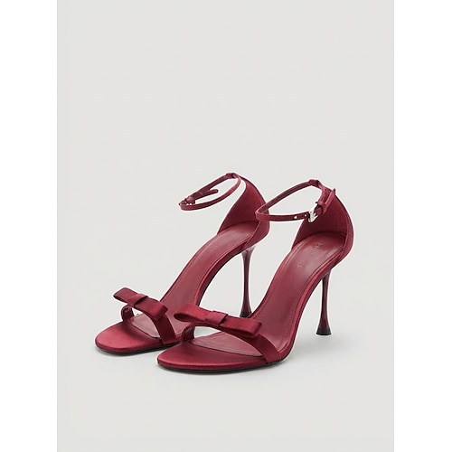 Rote Damen-Sandalen mit Schleife, Riemchen und Absatz – elegante offene Stiletto-Sandalen für Cocktailpartys Abendveranstaltungen Image