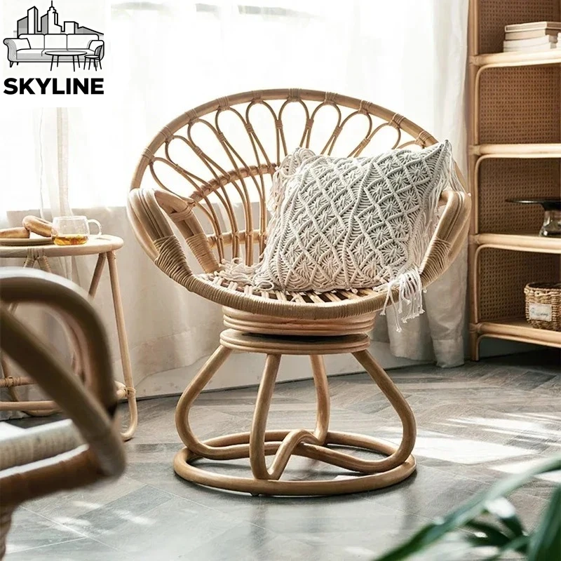 Ensembles de meubles de jardin en rotin tressé de luxe, fauteuils pivotants à dossier inclinable pour balcon, meubles de jardin créatifs design, ensemble de meubles d