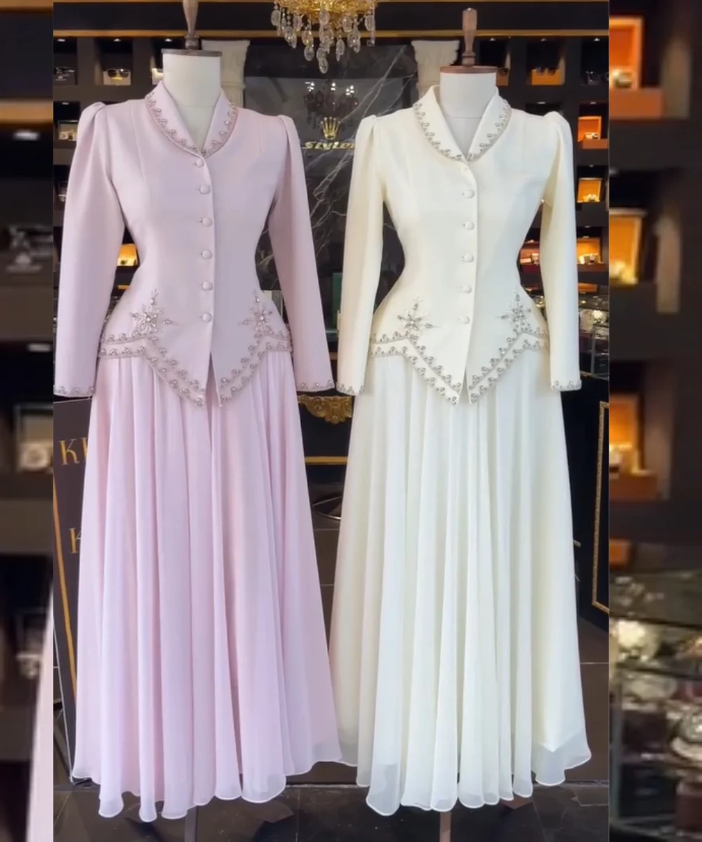 Customized Simple Jersey Pleat Sequined Button A-line V-neck Midi Bespoke Occasion Party Dresses Sizes Available