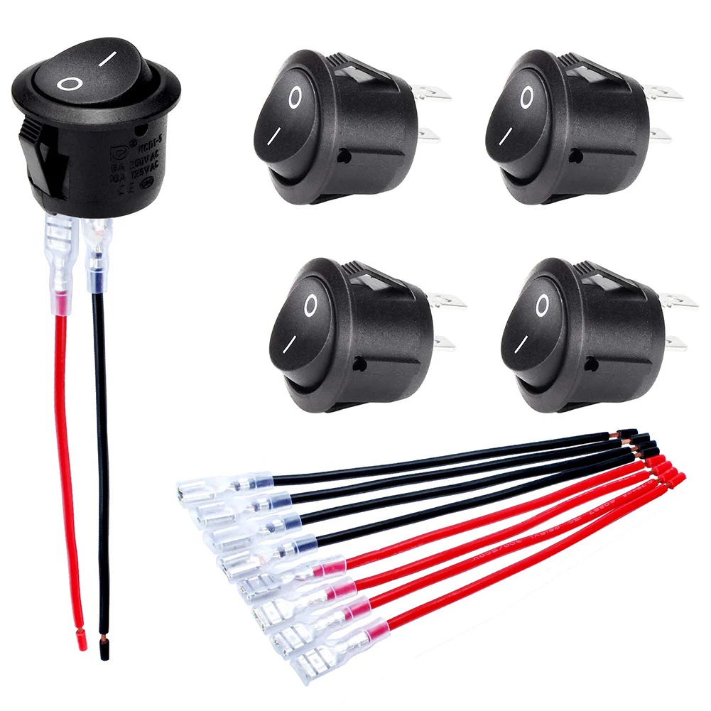 5/20Pcs ON/OFF Round Rocker Switch Mini Toggle Switch 2 Pin SPST Push Button Switch 12V 24V 20mm with Wires for Auto Car Boat RV