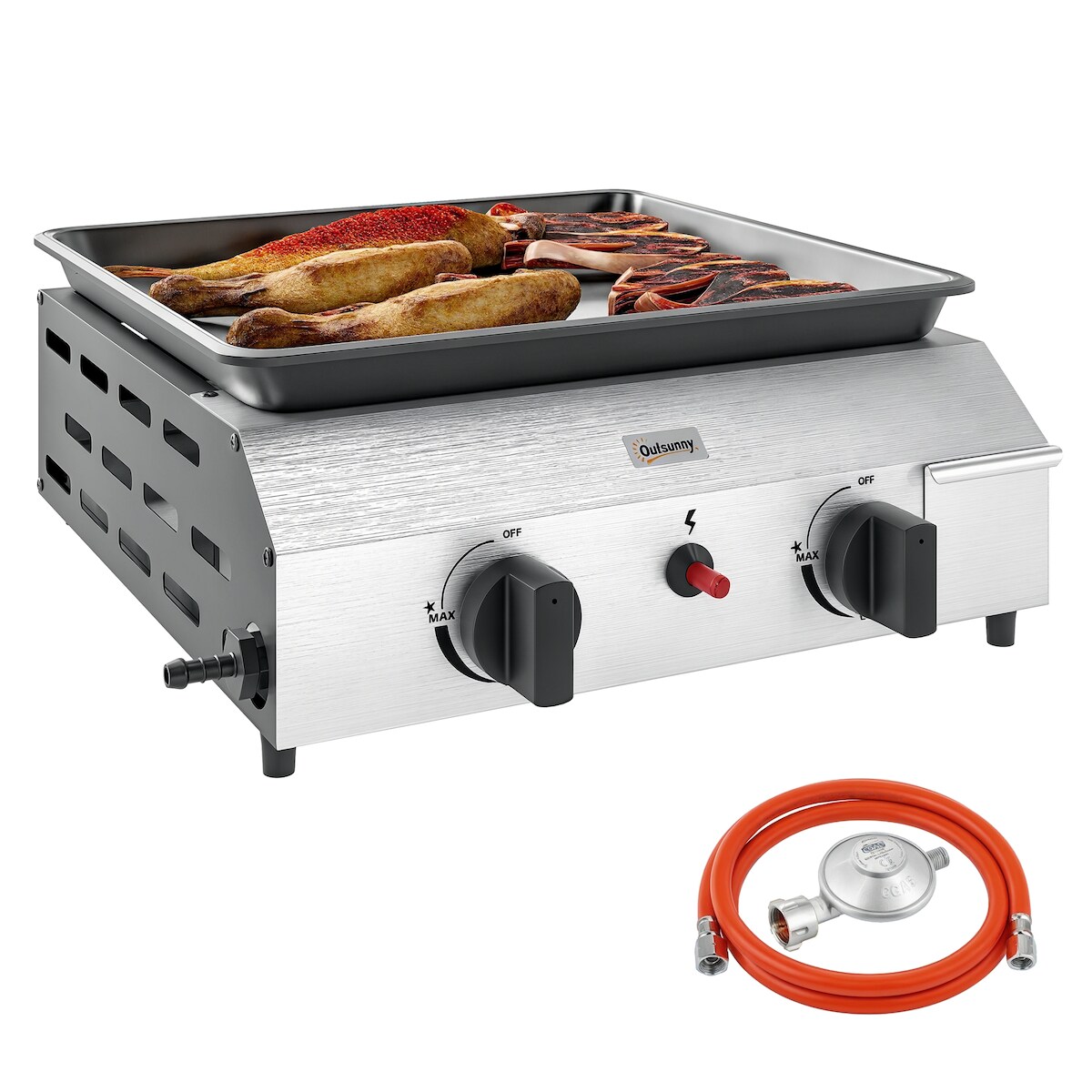 Outsunny-Gasgrill-44L x 44,5B x 19H cm-Silber+Schwarz Image