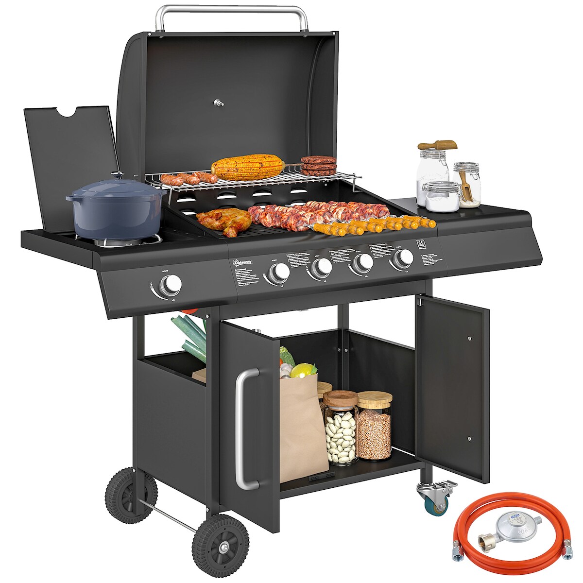 Outsunny-Gasgrill-129,5L x 56B x 110H cm-Schwarz Image