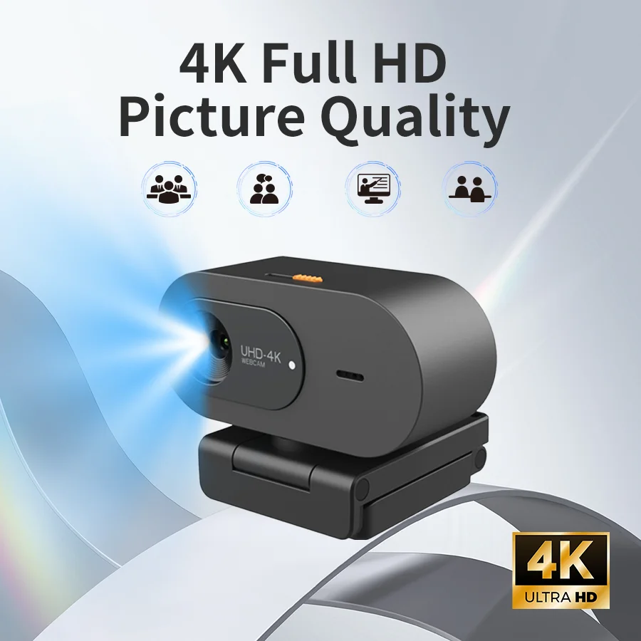 Webcam 4K avec prise USB, caméra rotative pour PC, Mac, ordinateur portable, vidéo en direct, conférence téléphonique, travail, mini webcam pour ordinateur