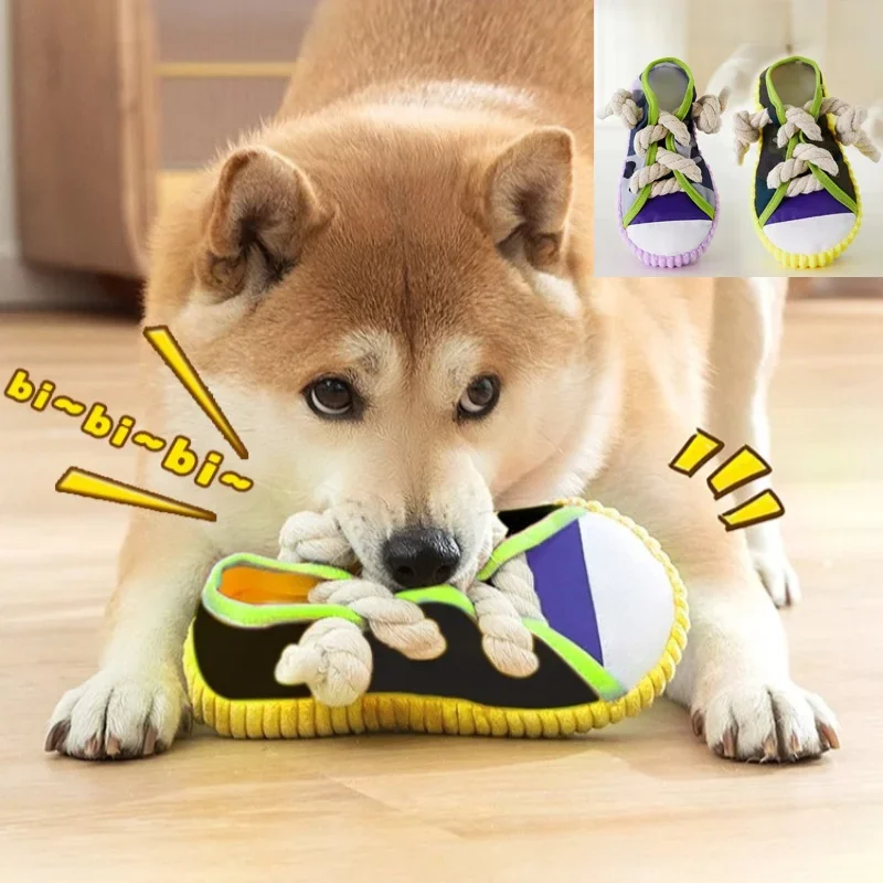 Baumwollseil-Hundespielzeug mit Knoten im Canvas-Schuh-Design zum Zähneknirschen und Reinigen, Haustierspielzeug zur Linderung von Langeweile