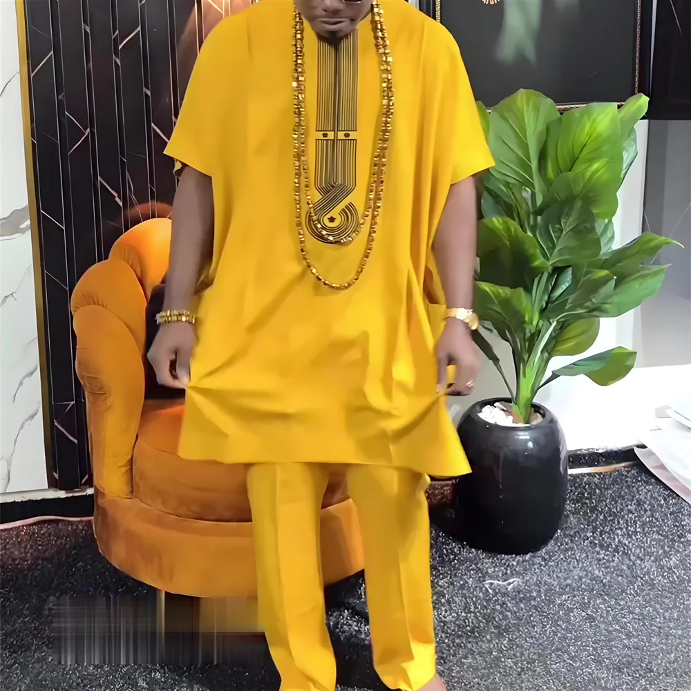 2026 Afrikanische Kleidung für Männer Dashiki Traditionelles Outfit Robe Stickerei Weiße Oberteile Hosen Anzüge Bazin Muslimische Hochzeits- und Partykleidung Image