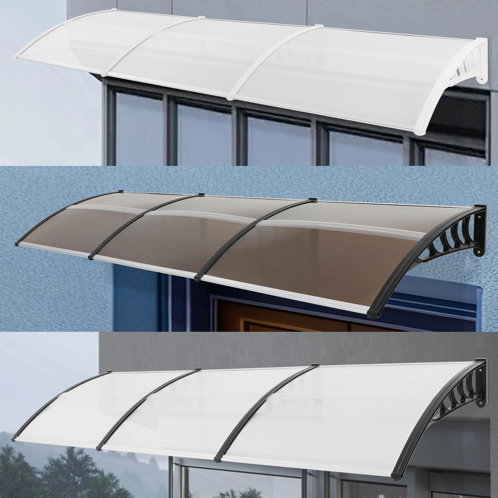 Rechteckiges Fenster-Tür-Vordach 90*300cm Türvordach Gebogenes Fenster Aluminium 3 Farben für Vorder- und Hintereingang