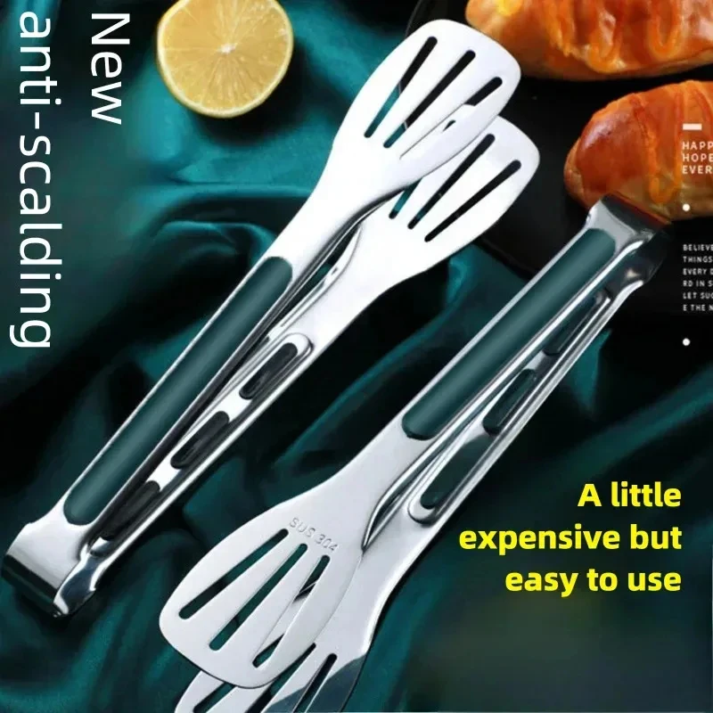 Rutschfeste Edelstahl-Grillzange Küchenzubehör für Barbecue, Grill, Fleisch, Salat, Brot, Kochen und Buffet Image