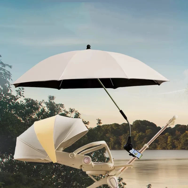Kinderwagen-Regenschirm mit Klemme, 360 Grad verstellbar, UV-Schutz, universeller Kinderwagen-Sonnenschirm für Kinderwagen, 1 Stück Image