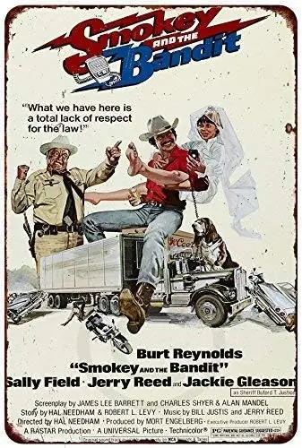 Blechschild „Smokey and The Bandit“ mit Filmplakat und Burt Reynolds-Reproduktion aus Metall