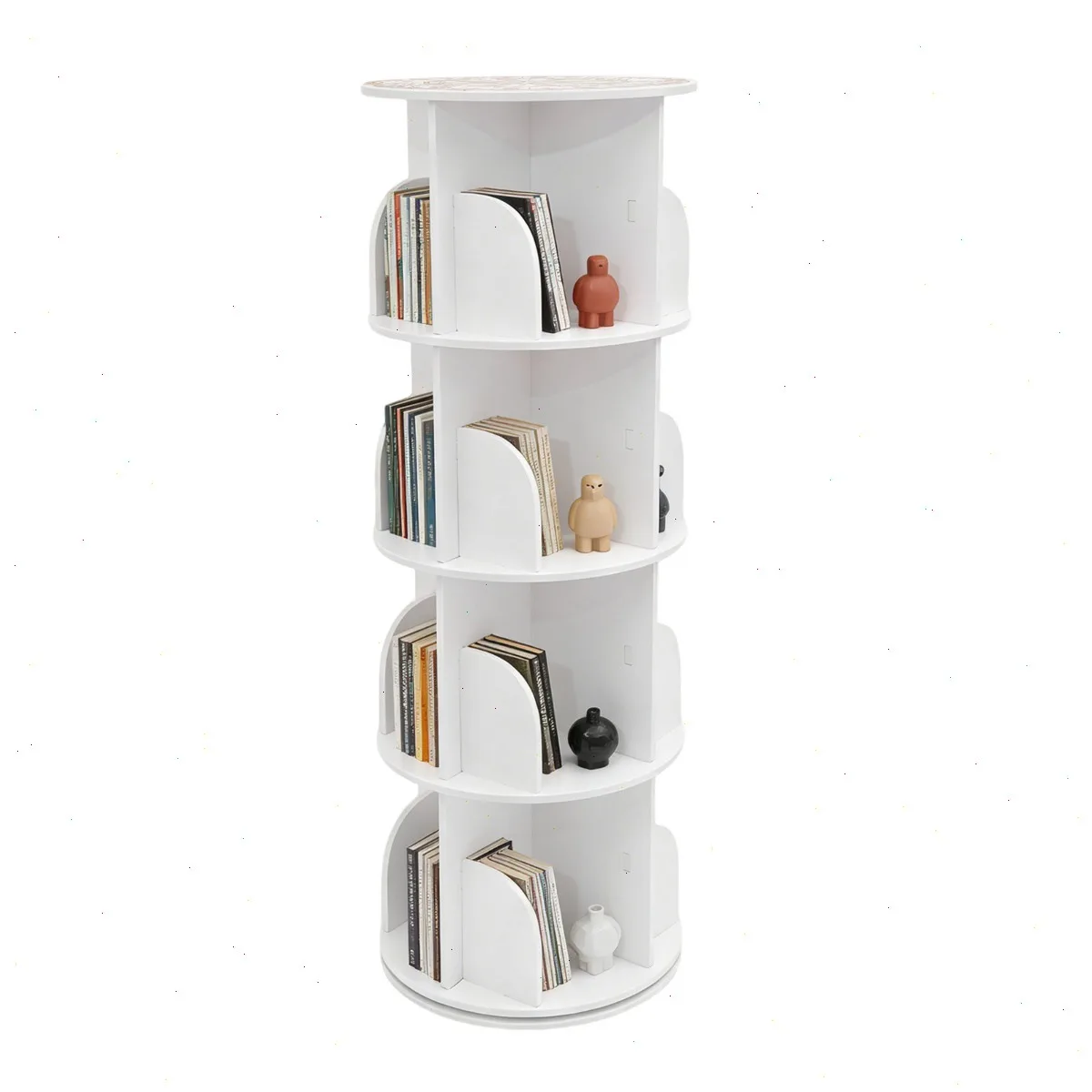 Kleines Bücherregal, Bücherregale, Drehbares Bücherregal mit 4 Ebenen und 16 Fächern, 360° drehbar ° Leises Drehbares Bücherregal mit Verstellbarer Höhe, 100kg Tragkraft ﻿ Image