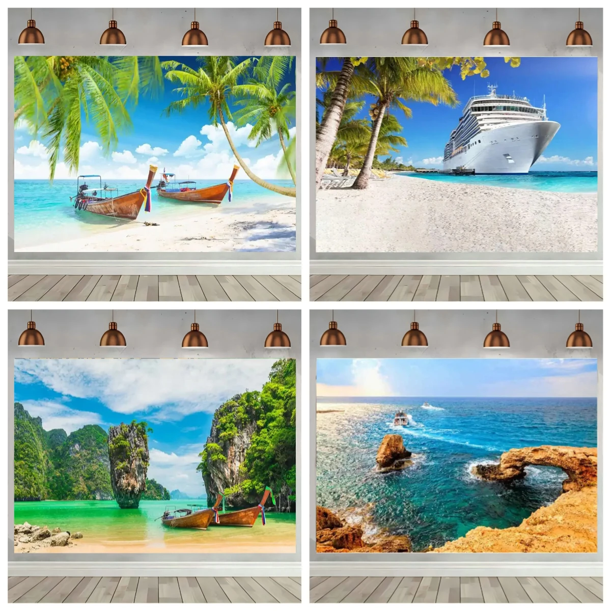 Blauer Ozean Strand Hintergrund Tropischer Sommer Hintergrund Schiff Boot Wharf Meer Oberfläche Urlaub Dekor Fotografie Foto Requisiten