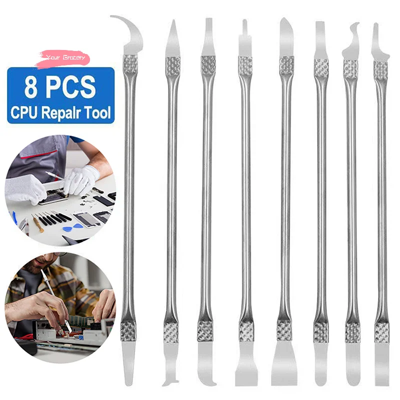 Y-8 8-in-1-Set Reparaturwerkzeug für Mobiltelefone, Computer, CPU, NAND-IC-Chips, für gebogene Bildschirme, Edelstahl-Hebelwerkzeug zum Zerlegen und Entfernen Image
