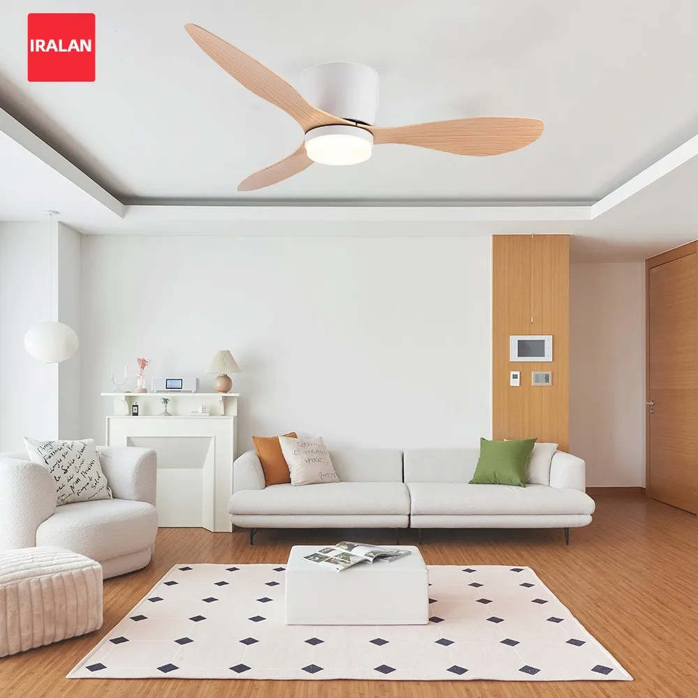 Eingebauter Runder Ventilator mit Licht 48W 6-Gang Dreifarbige Beleuchtung Deckenventilator LED Holz/Schwarz/Weiß Hohe Windleistung Elektrischer Ventilator