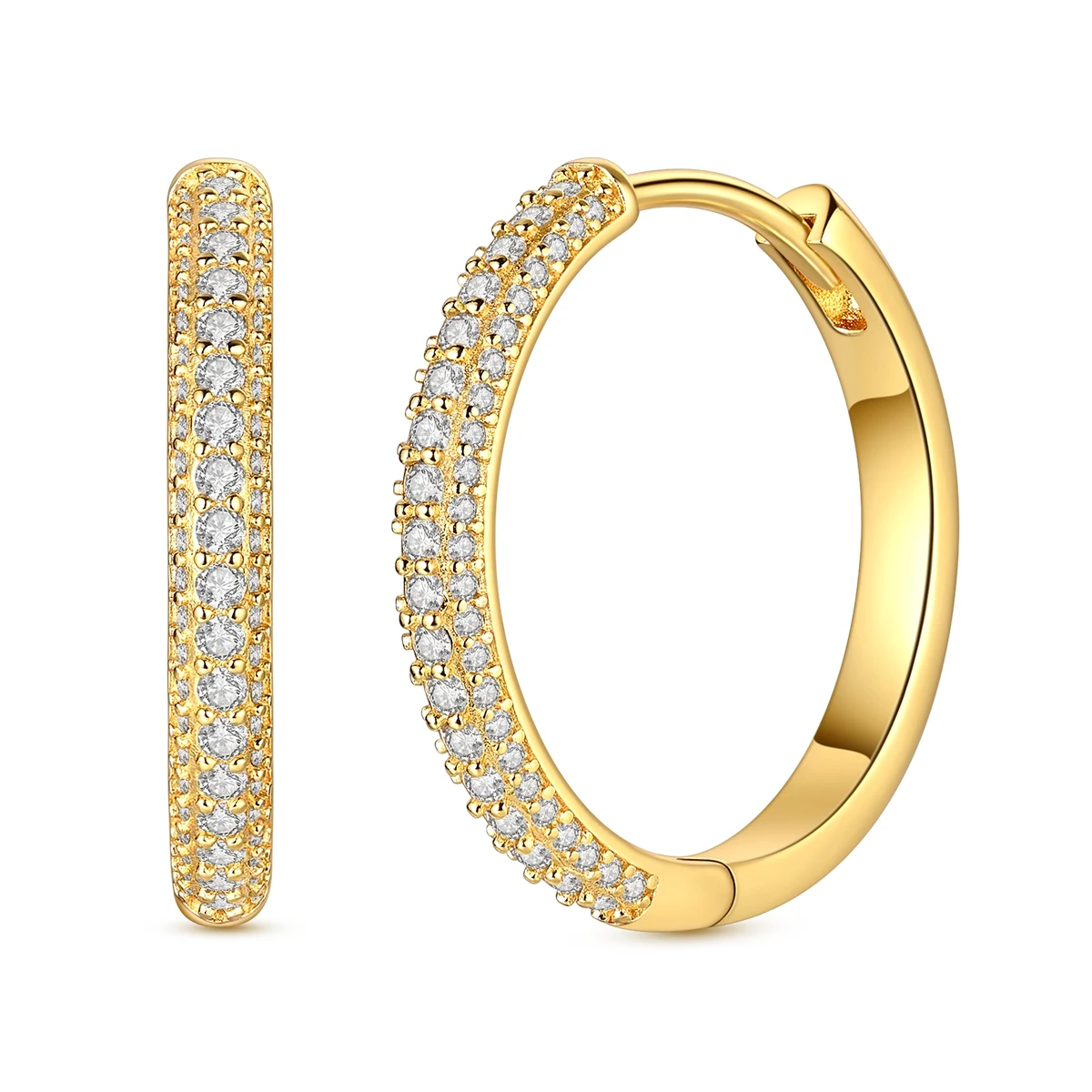 925er Sterlingsilber Gold Doppelseitige Zirkonia Creolen für Damen – Elegante Pavé-Ohrhänger für den Alltag – Minimalistischer Schmuck als Geschenk