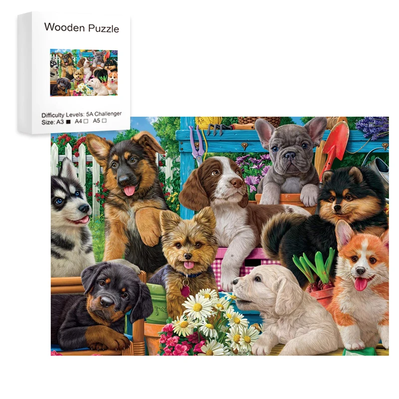Tier Holz puzzles, Hund nach Hause Holz puzzle einzigartige Form fort geschrittenes Puzzle mütterliche Liebe Holz puzzle für Erwachsene Image