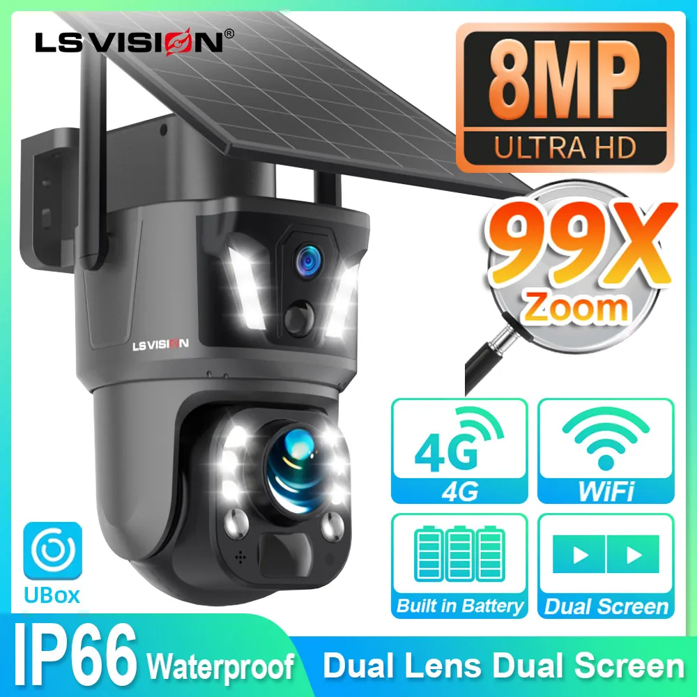 LS VISION 99X Zoom Außenüberwachungskamera 4G SIM Sicherheits-WLAN-CCTV 4K Sichtweite 2000 Meter CCTV PTZ-Kamera UBOX App Image