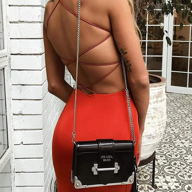 2026 Sommer Sexy Einfarbiges Kleid mit offenem Rücken und Kreuzbändern, Elegantes Party- und Cocktailkleid für Damen im Europäischen und Amerikanischen Stil Image