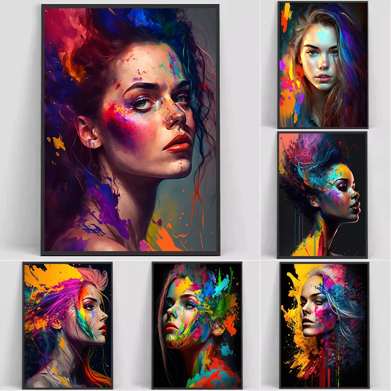 1 Stück rahmenloses Graffiti Pop Art Mädchenporträt Frisur Modell Poster Gedruckte Leinwand Wandkunst Bilder Heim Geschenk