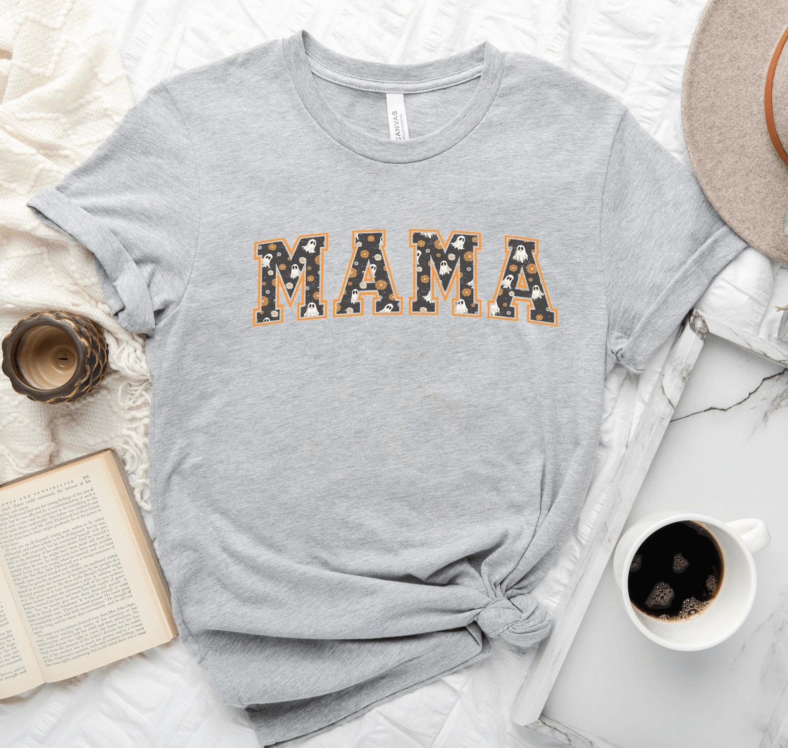 Ghost Mama Shirt Cute Spooky Halloween Mom Tee Boo Crew Fall Graphic Shirt mustard xl sweatshirt