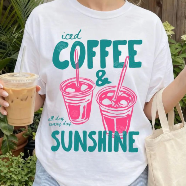 Iced Coffee And Sunshine Shirt, Iced Coffee Shirt, Coffee Lover Gift, Summer Graphic Tee, Summer Vibes Shirt, Coffee TSh beige m t Shirt