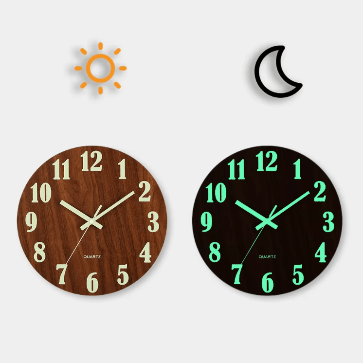 12 Inch Luminous Wooden Wall Clock Silent Nordic Glow Night Light Design yg001 14 Inch