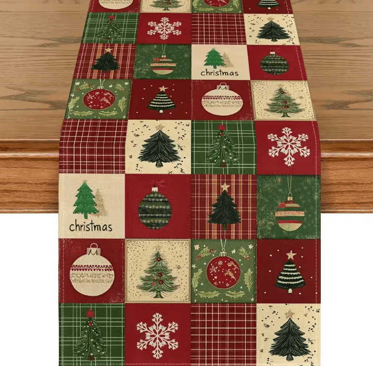 Christmas Plaid Snowflake Linen Table Runner Festive Winter Dining Table Decor 01 200x33cm 78.7x13inch