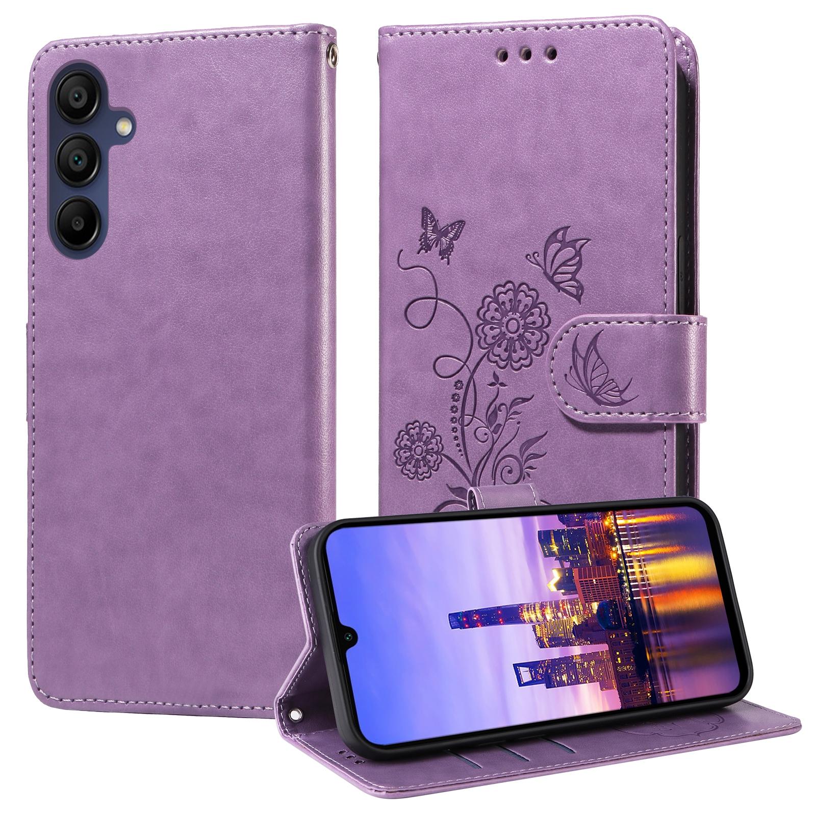 Premium Butterfly Floral Wallet Case For Samsung Galaxy, Leather Protective Stand Cover For Samsung Galaxy A33 5G purple